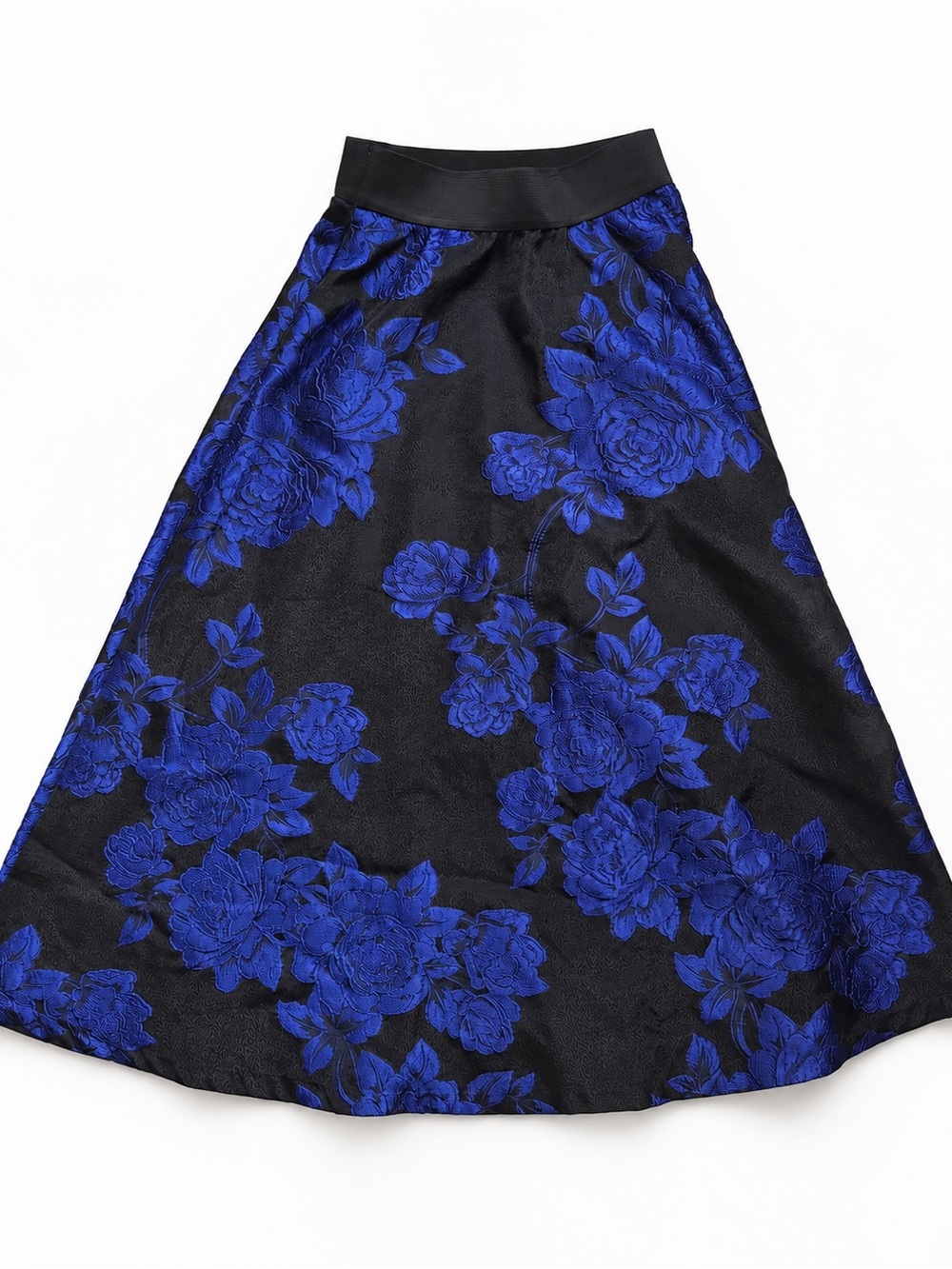New York & Company Royal Blue Black Floral Jacquard A-Line Skirt | NEW | Size 6 - Picture 5 of 16